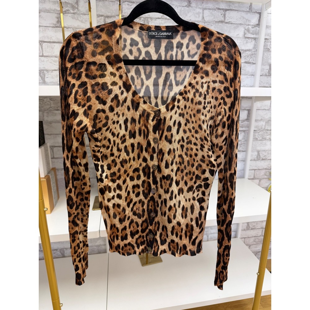 Dolce & Gabbana Leopard Print Semi Sheer V Neck Cardigan Made Italy Sz 42 US M - Picture 3 of 16